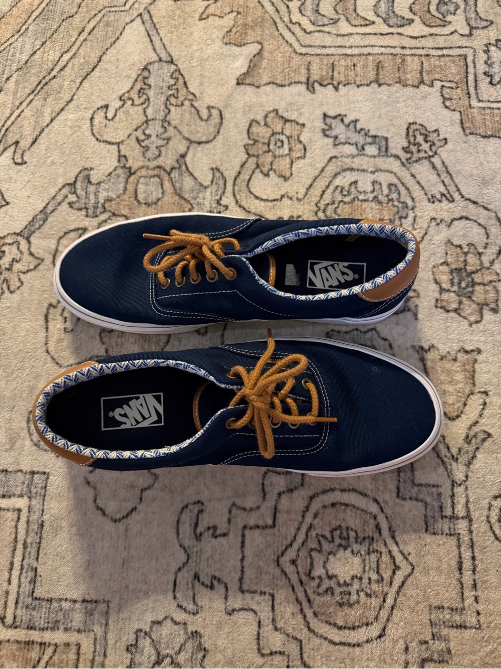 Vans men’s Navy Canvas Sneakers with Tan Laces